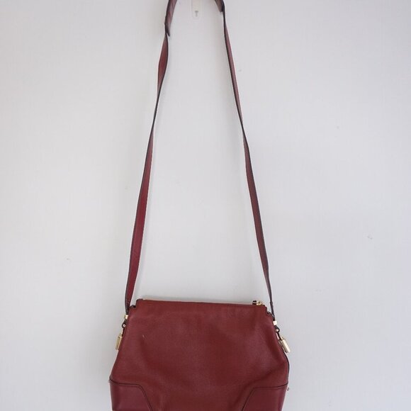 Michael Kors Burgundy Red Crosby Pebbled Leather Zip Closure Shoulder Bag Purse - Picture 2 of 16